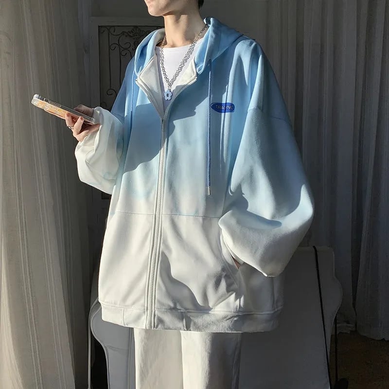 Gradient Loose Zip Up Hoodie