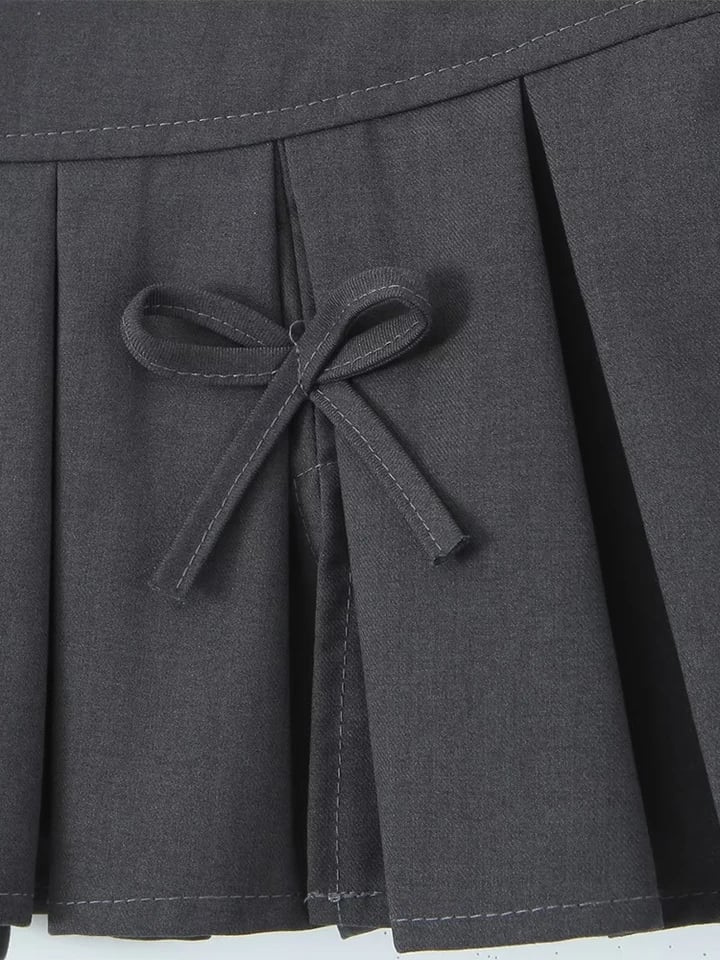 Grey Bow Low Waist Tiered Pleated Skirt