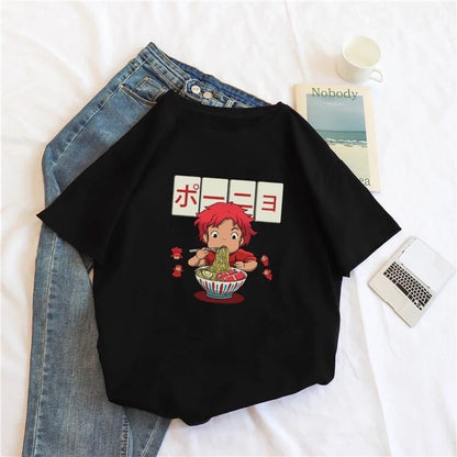 Cute Vintage Anime Noodle Ramen Cartoon Funny Short Sleeve Shirt Tee T-shirt E-Girl Kawaii Korean Japanese Harajuku Chinese Retro Streetwear Aesthetic