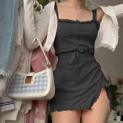 Cute Sweet Sexy Pink Slash Sleeveless Ruffles Sheath Tank Mini Bodycon Dress Aesthetic Casual E-Girl Kawaii Korean Japanese Harajuku