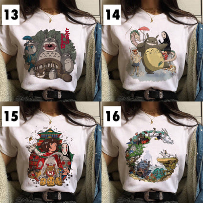 Japanese Anime Cartoon Print Loose Casual Short Sleeve Shirt T-shirt