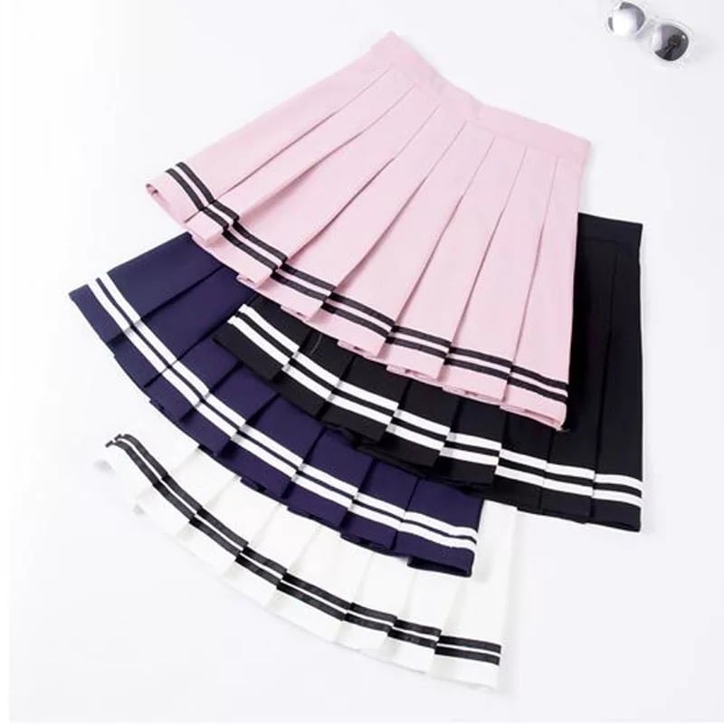 Cute Preppy Sailor School Uniform Pleated High Waist Mini Skirt Bottom E-Girl Kawaii Korean Japanese Harajuku Chinese Retro Streetwear Aesthetic