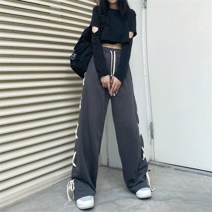 Black Side Bow Bandage High Waist Trousers