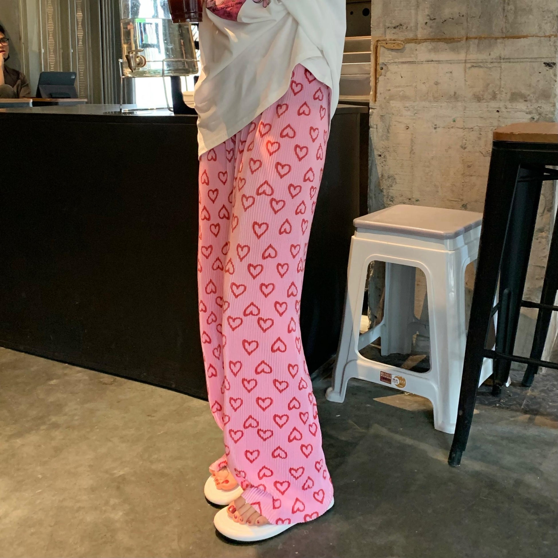 Pink Heart Print Trousers
