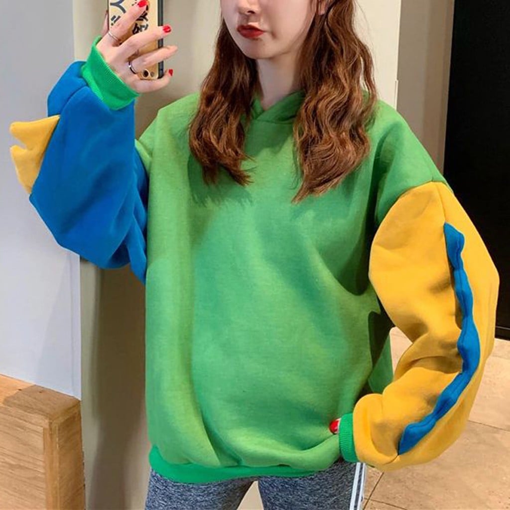 Dinosaur Colourful Cartoon Casual Loose Oversized Hoodie Sweater Sweatshirt Long Sleeve Pullover E-Girl Kawaii Korean Japanese Harajuku Streetwear