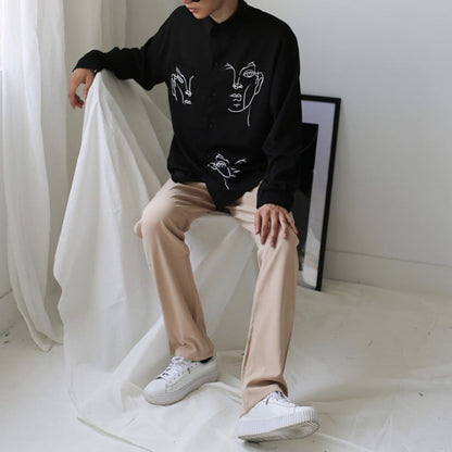 Cute Face Asymmetrical White Long Sleeve Shirt Tee T-shirt Top Blouse E-Girl Kawaii Korean Japanese Harajuku Retro Streetwear Aesthetic