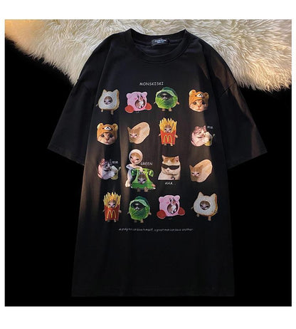 Funny Cat Meme Print Short Sleeve T-shirt
