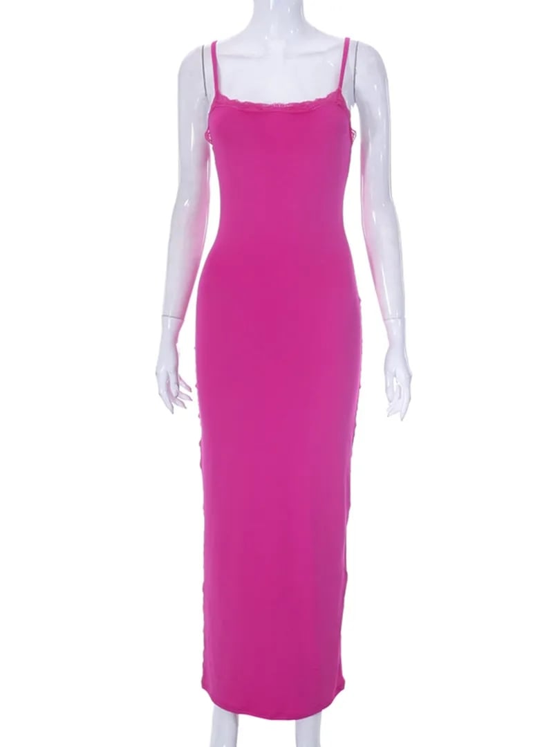 Pink Patchwork Lace Maxi Dress
