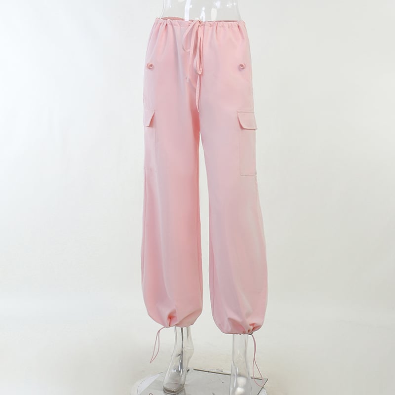Pink Drawstring Low Waist Trousers