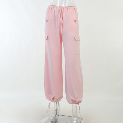 Pink Drawstring Low Waist Trousers