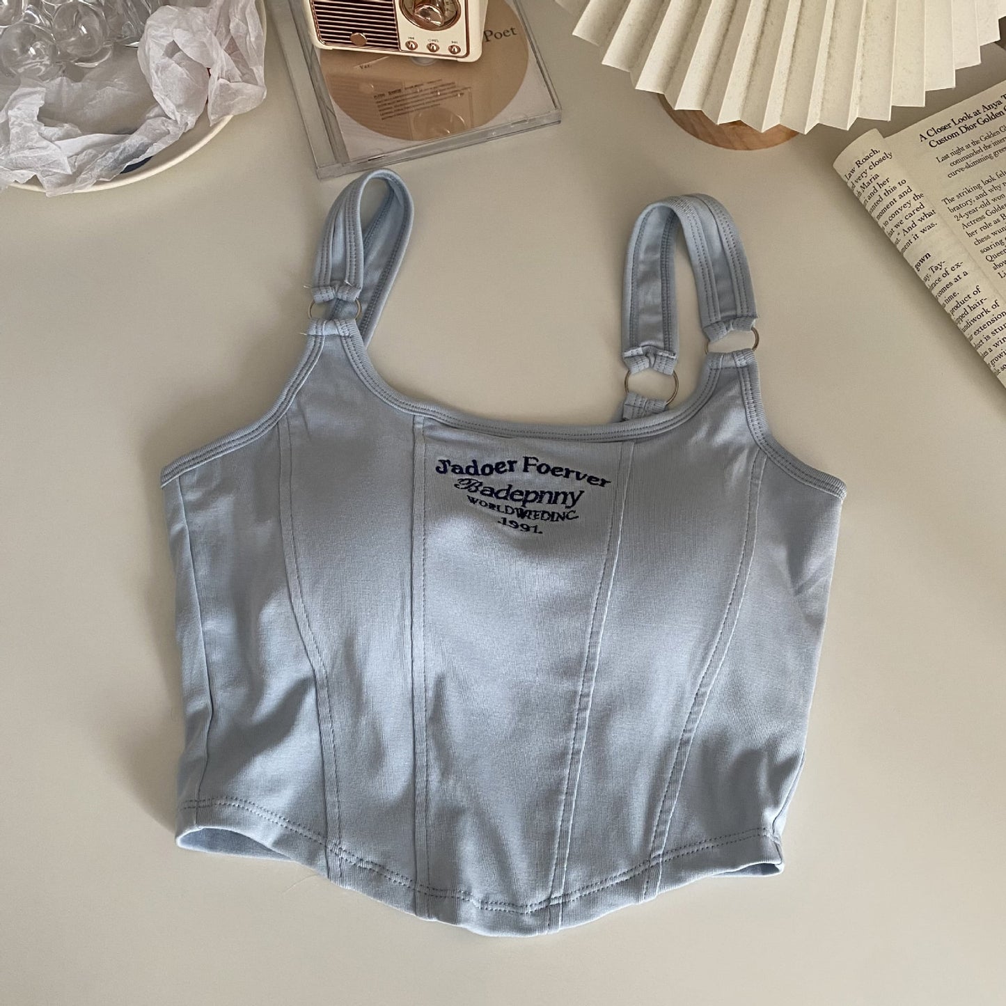 Y2K Letter Embroidery Sleeveless Crop Top