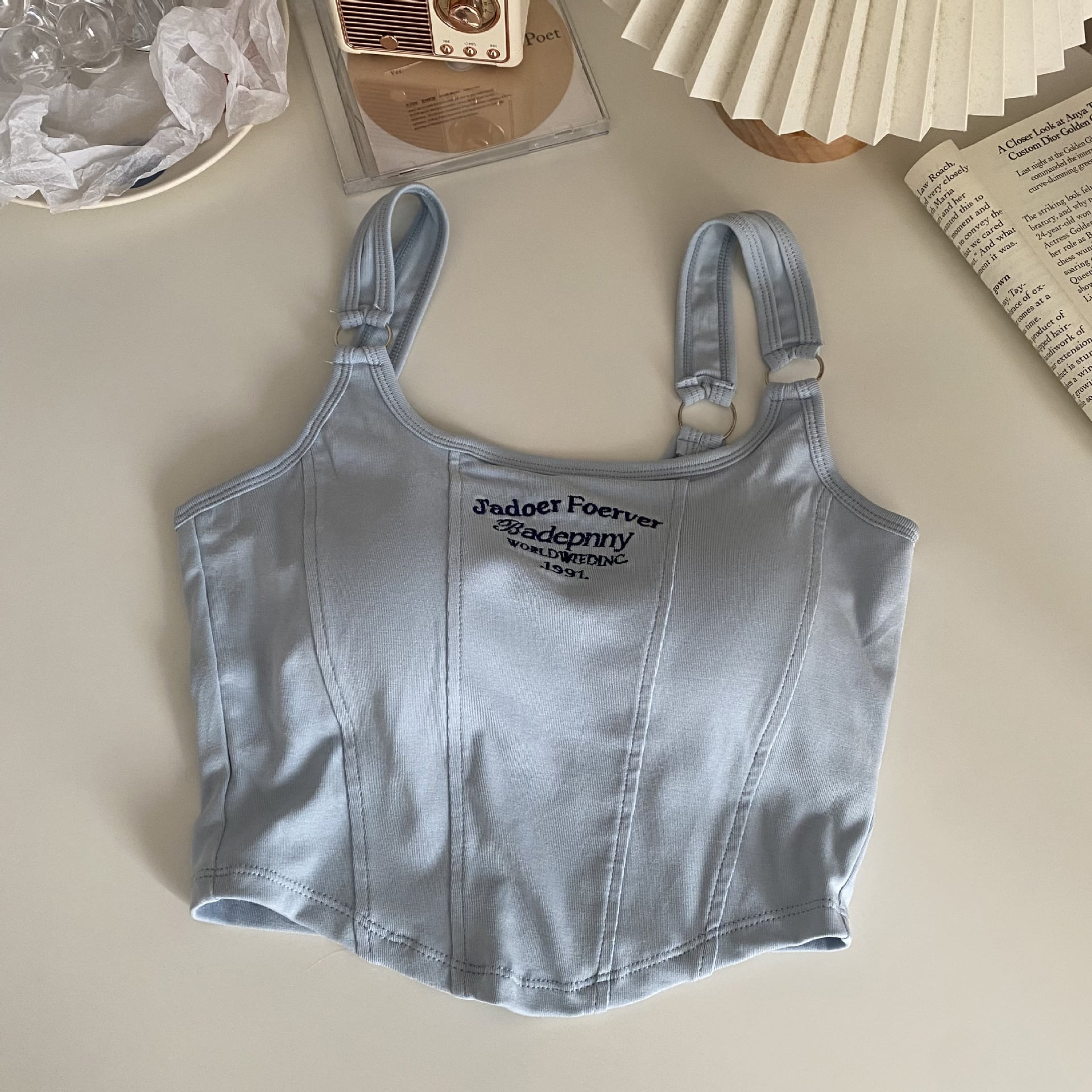 Y2K Letter Embroidery Sleeveless Crop Top