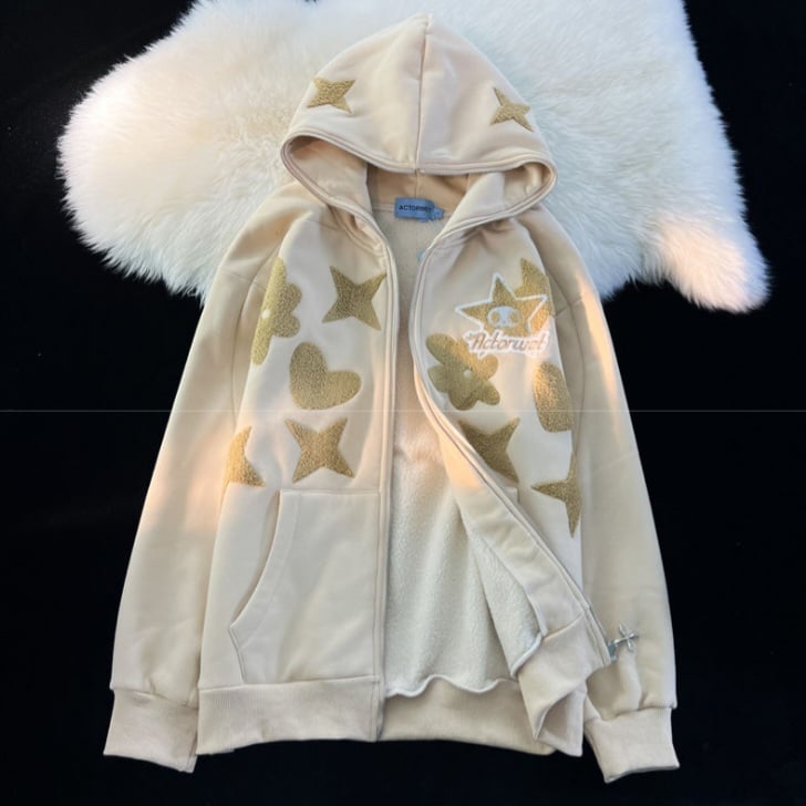 Star Print Zip Up Hoodie