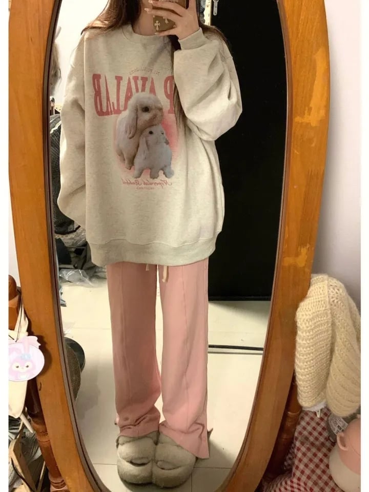 Rabbit Print Crew Neck Sweatshirt