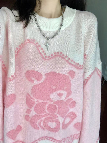 Pink Teddy Bear Print Sweater