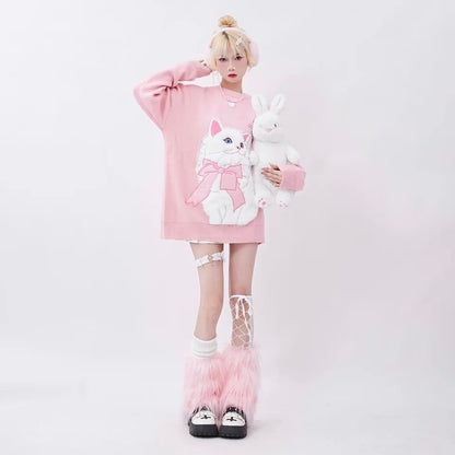 Fluffy Cat Print Sweater