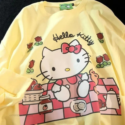 Cat Japanese Anime Print Long Sleeve Shirt