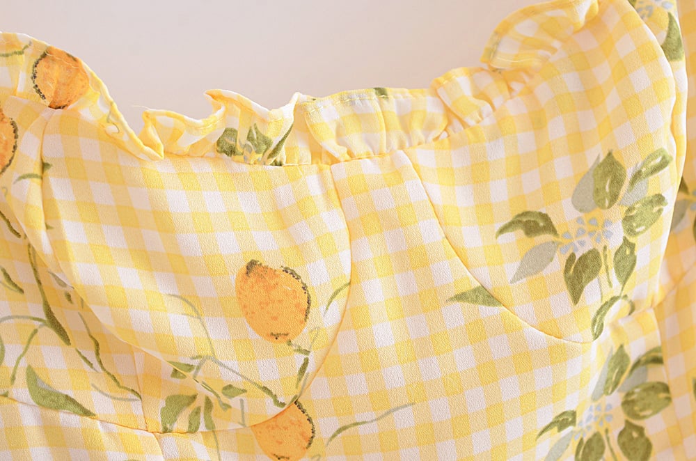 Yellow Lemon Print Mini Dress