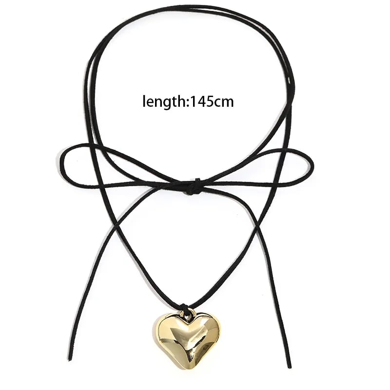 Black Velvet Big Heart Pendant Choker Necklace