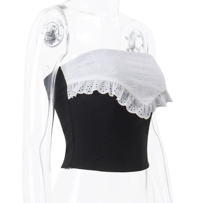 Black & Lace Patchwork Tube Top