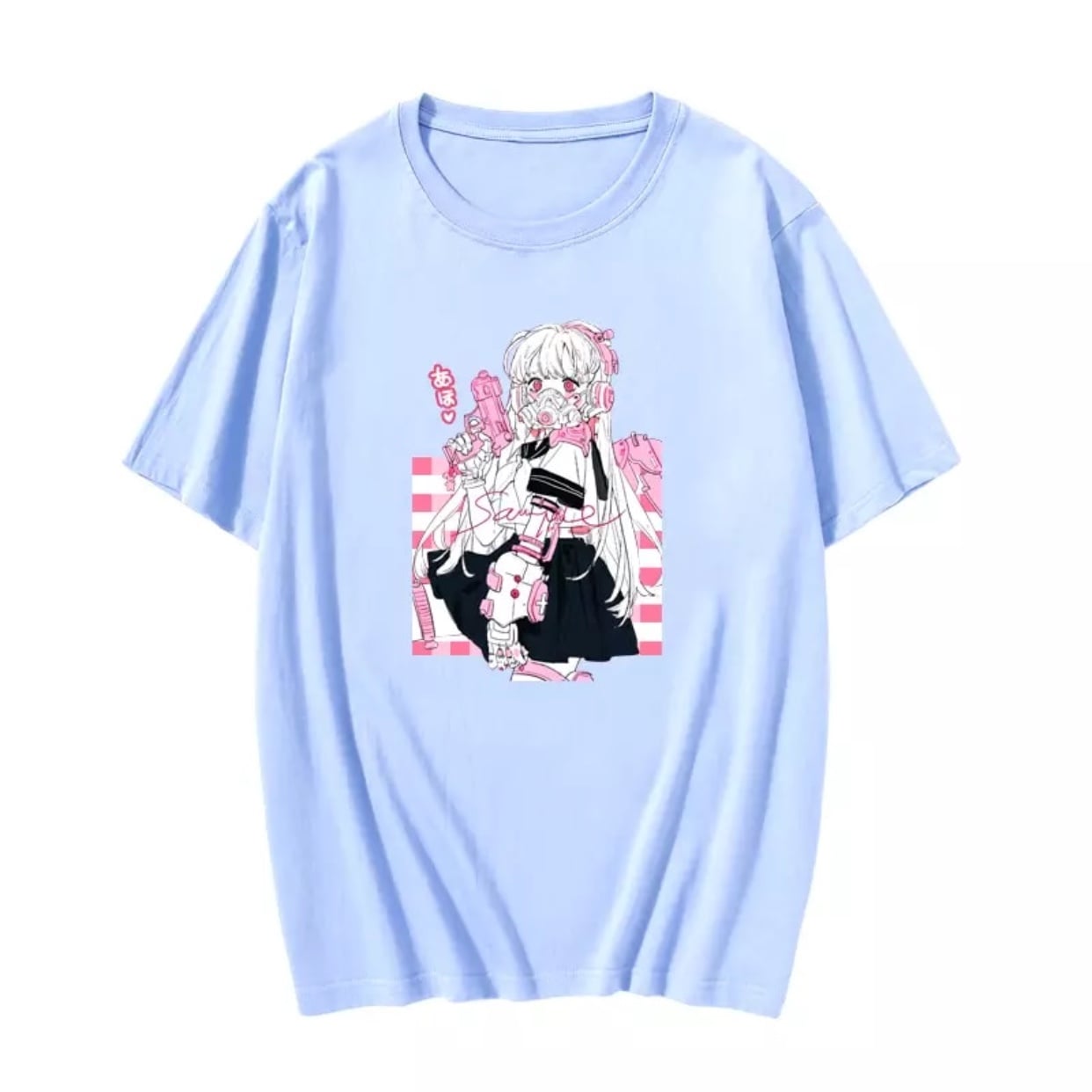 Cute Pink Black Sweet Vintage Anime Girl Cartoon Loose Short Sleeve Shirt Tee T-shirt Summer Casual E-Girl Kawaii Korean Japanese Harajuku Streetwear