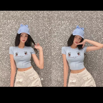 Cute Sexy Pikachu Anime Cartoon Graphic Print Crop Top Short Sleeve Shirt Aesthetic Casual E-Girl Kawaii Korean Japanese Harajuku