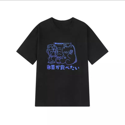 Sweet Bear Anime Cartoon Print Loose Short Sleeve T-shirt Top Summer Causal Goth Punk E-Girl Kawaii Korean Japanese Harajuku Streetwear