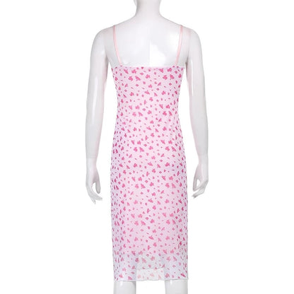 Cute Sexy Pink Floral Long Boho Dress Sleeveless V Neck Lace Trim Bodycon Party Club Beach Summer Vintage Casual E-girl Kawaii Korean