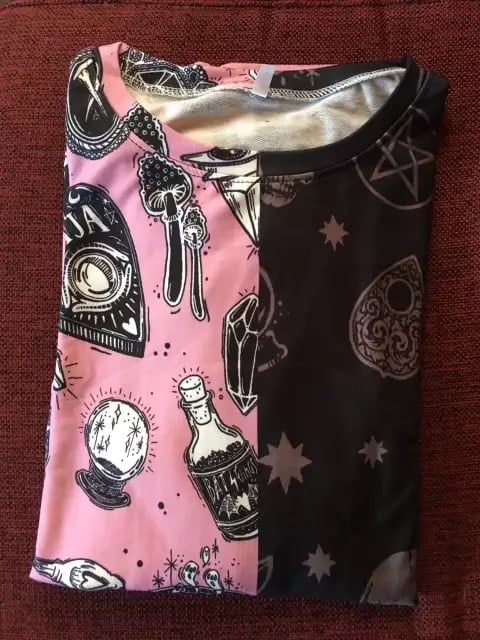 Skull Magic Witch Cartoon Print Patchwork Loose Sweater Sweatshirt Long Sleeve Pullover Goth Punk E-Girl Kawaii Korean Japanese Harajuku Streetwear