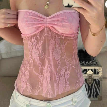 Pink Fairy Floral Lace Tube Top