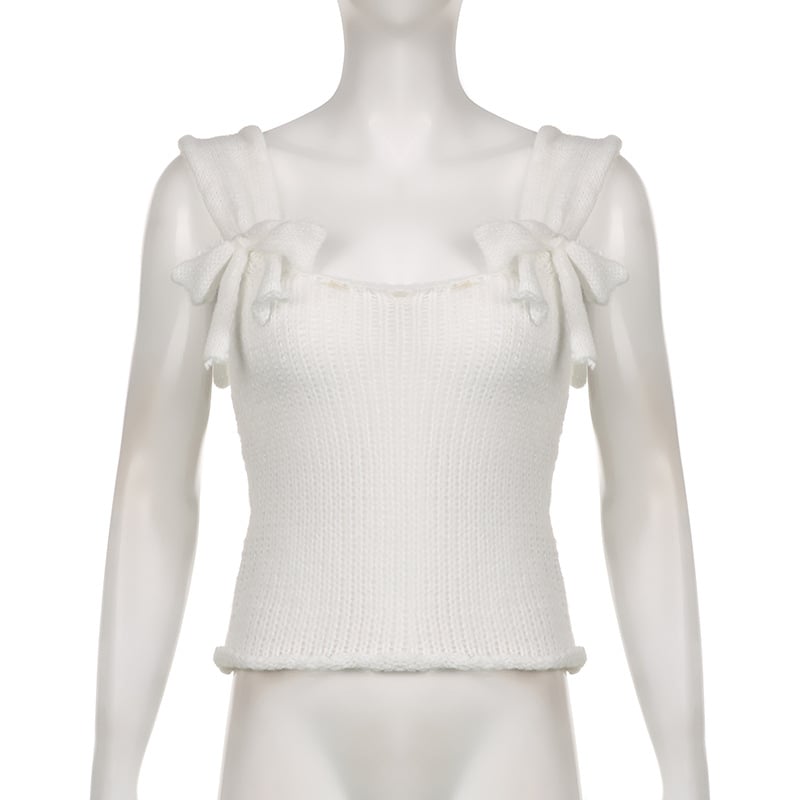 White Bow Knit Tank Top