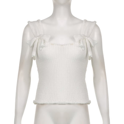 White Bow Knit Tank Top