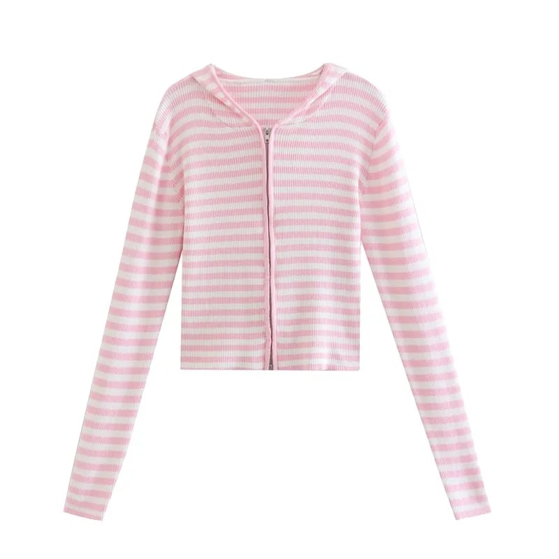 Pink Stripe Thin Zipper Jacket