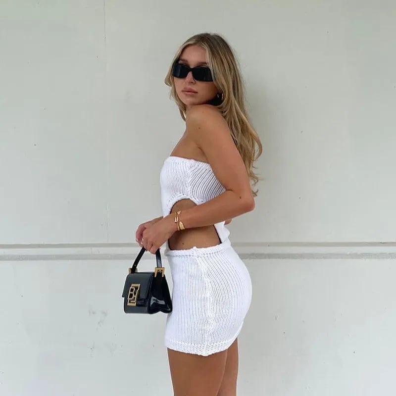 White Hollow Out Crochet Dress