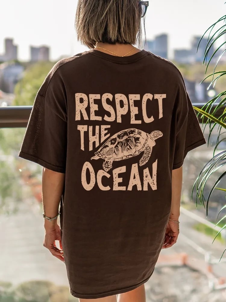 Respect Turtle Print Short Sleeve T-shirt