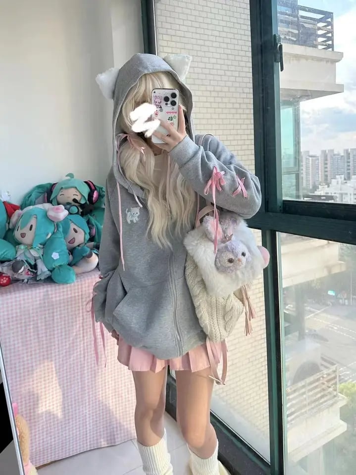 Grey Cat Cartoon Bow Tie Jacket