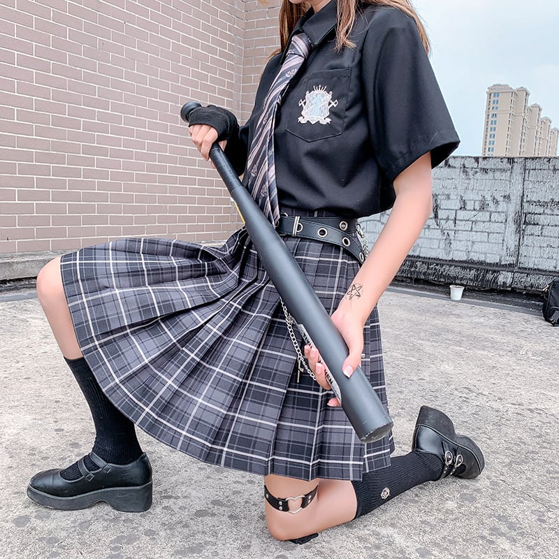 Purple Black Pleated Plaid Skirt Mini High Waisted School Girl Cosplay Sailor E-Girl Kawaii Korean Japanese Harajuku Streetwear
