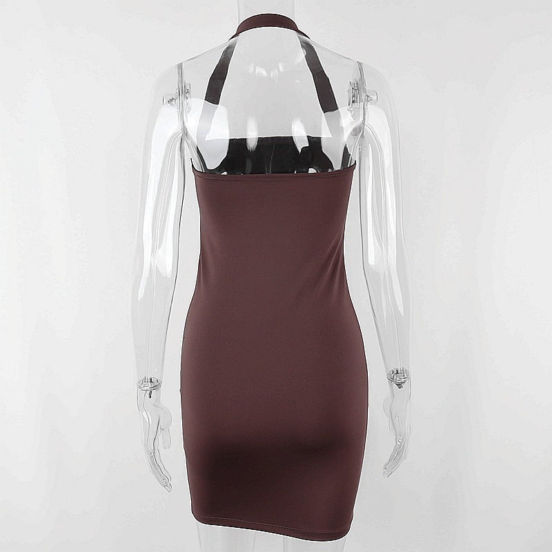 Brown Halter Backless Dress