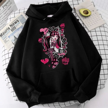 Cute Girl Monster Cartoon Print Long Sleeve Hoodie Sweater Sweatshirt Pullover Aesthetic Casual Summer E-Girl Kawaii Korean Japanese Harajuku