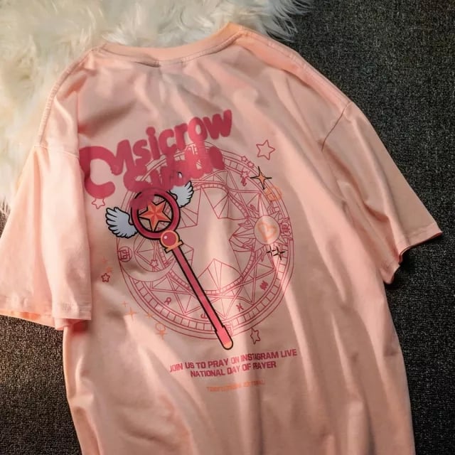 Cute Sakura Card Captor Anime Short Sleeve Shirt Summer Aesthetic Casual E-Girl Kawaii Korean Japanese Harajuku