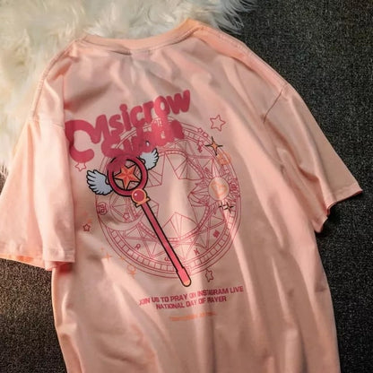 Cute Sakura Card Captor Anime Short Sleeve Shirt Summer Aesthetic Casual E-Girl Kawaii Korean Japanese Harajuku