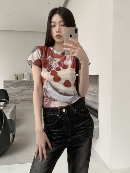 Cake Graffiti Mesh Short Sleeve Shirt