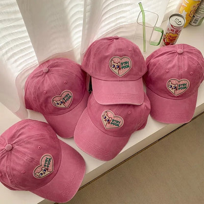 Pink Cat Heart Embroidery Baseball Hat