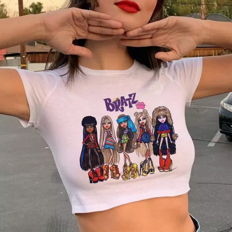 Doll Cartoon Graphic Print White Short Sleeve T-shirt