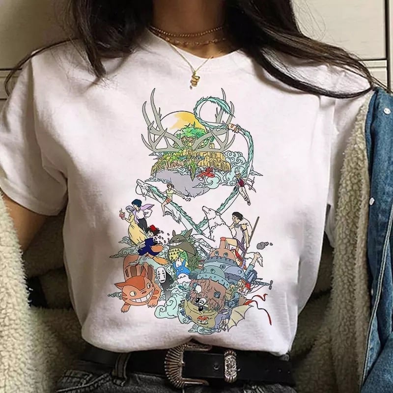 Japanese Anime Cartoon Print Loose Casual Short Sleeve Shirt T-shirt
