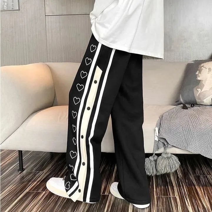 Oversized Heart Loose Split Baggy Trousers