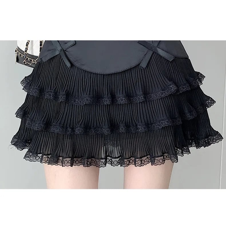 Chiffon Bow Pleated A-Line High Waist Mini Skirt