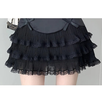 Chiffon Bow Pleated A-Line High Waist Mini Skirt
