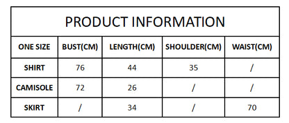 3PCS Plaid Patchwork Camisole + Pleated Skirt + Long Sleeve Shirt