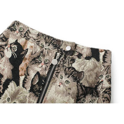 Vintage Cat Print Mini Skirt